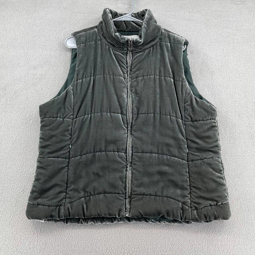 Loft Womens Vest Size XL Green Gray Puffer Velvet Full Zip Quilted